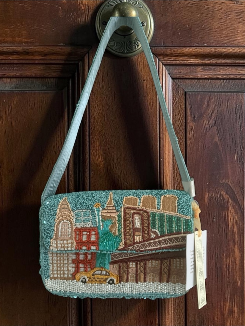 Viral Embroidered NYC Skyline Beaded Shoulder Bag NWT
